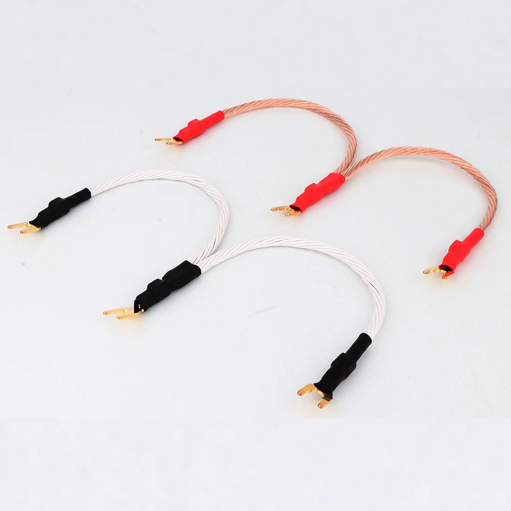 

2Pices High Purity Hifi 8TC Twist Speaker Jump Bridge Cable With Gold Plated 1Spade to 2Spade