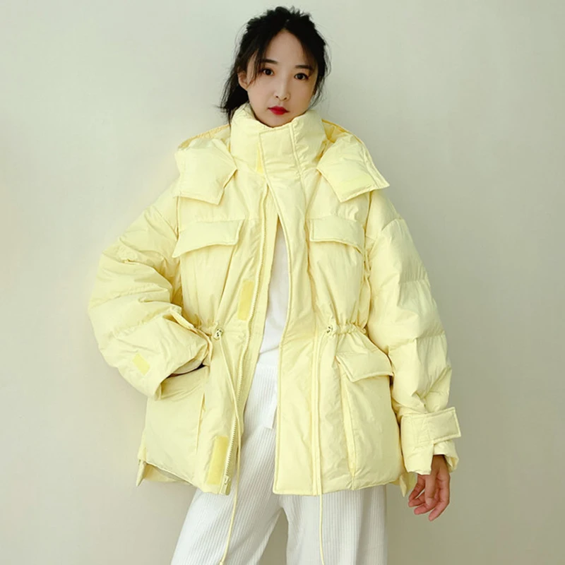 Fitaylor/Зимний светильник с капюшоном Короткая куртка перьями для женщин 90% белого