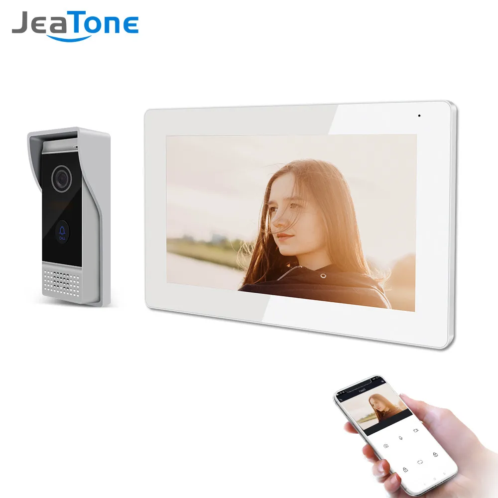 Jeatone Wireless WiFi Smart Video Intercom System 1080P Full Touch Screen with 1x1080P Wired Door Samrt Phone Talking Unlock