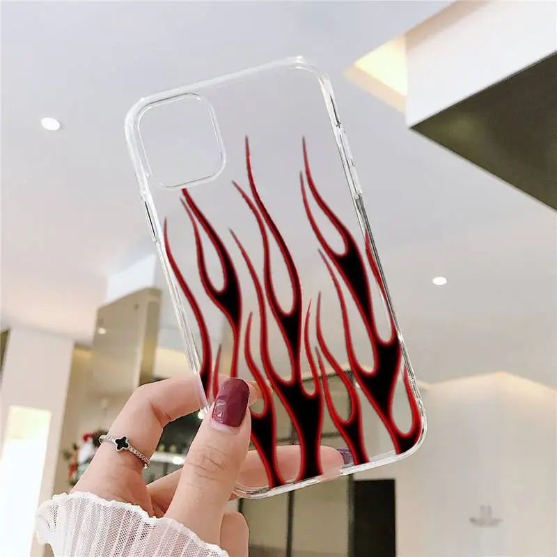 

Fashion Red Flames Fitted Phone Case Transparent for iPhone 6 7 8 11 12 s mini pro X XS XR MAX Plus SE cover funda silicone