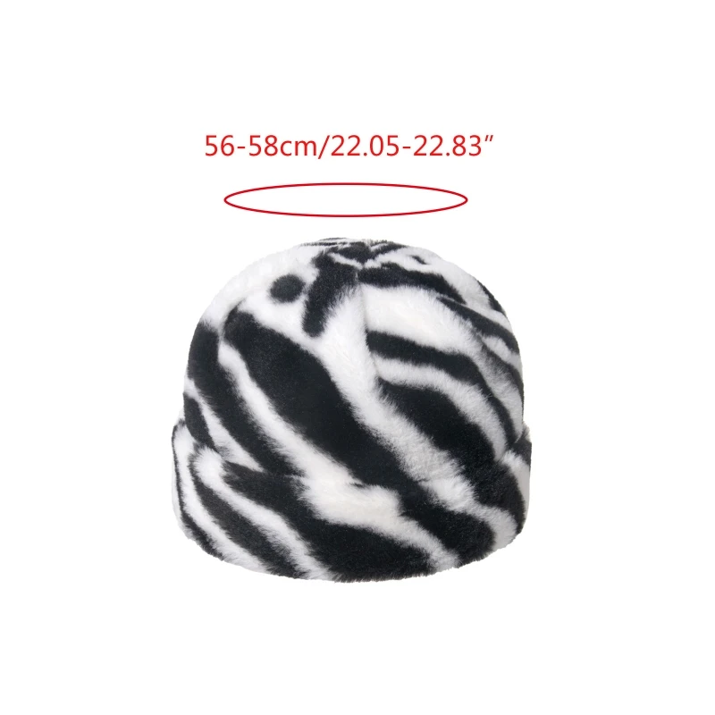 

Women Men Vintage Zebra Stripes Animal Printed Beanie Hat Winter Autumn Thick Fuzzy Plush Warm Cuffed Brimless Skull Cap