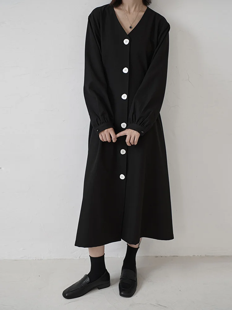 

French V-neck Dress New Single Breasted Long Sleeve Waist Closing Slim Skirt