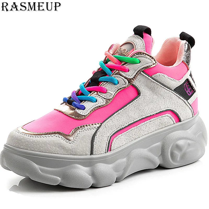 RASMEUP/новые стильные Разноцветные Женские дышащие кроссовки из натуральной кожи
