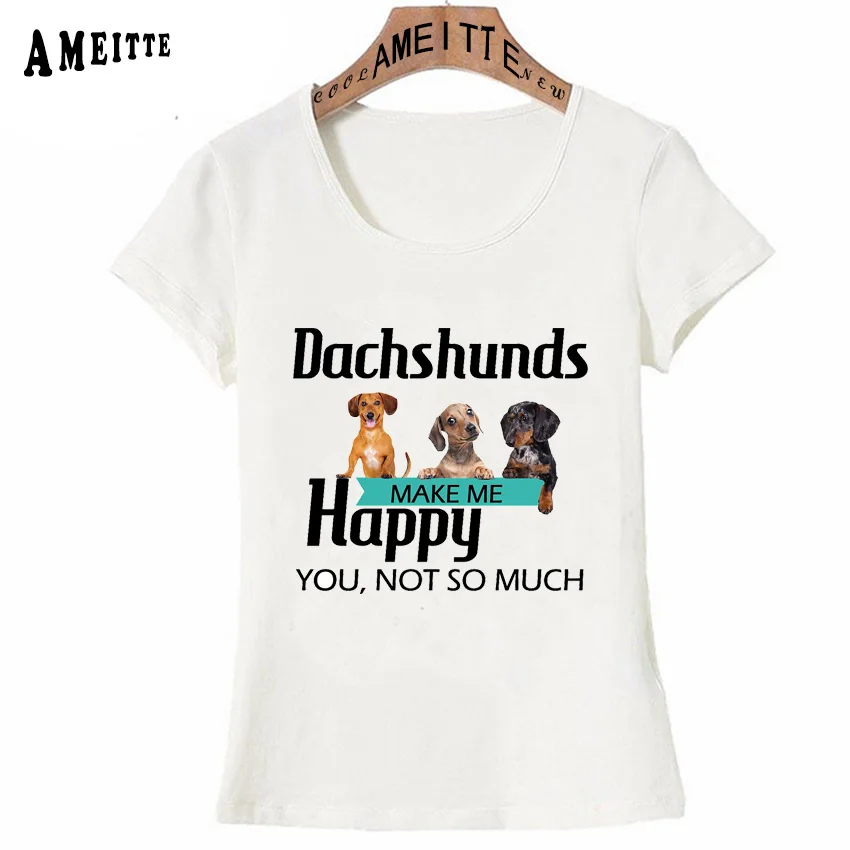 Новая футболка Harajuku Dachshunds Make Me Happy Print хипстерская женская с изображением собаки