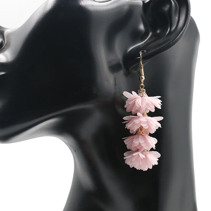 

Fashion simple fabric flower earrings women's creative multi-layer Tassel Earrings Bohemian holiday accessories
