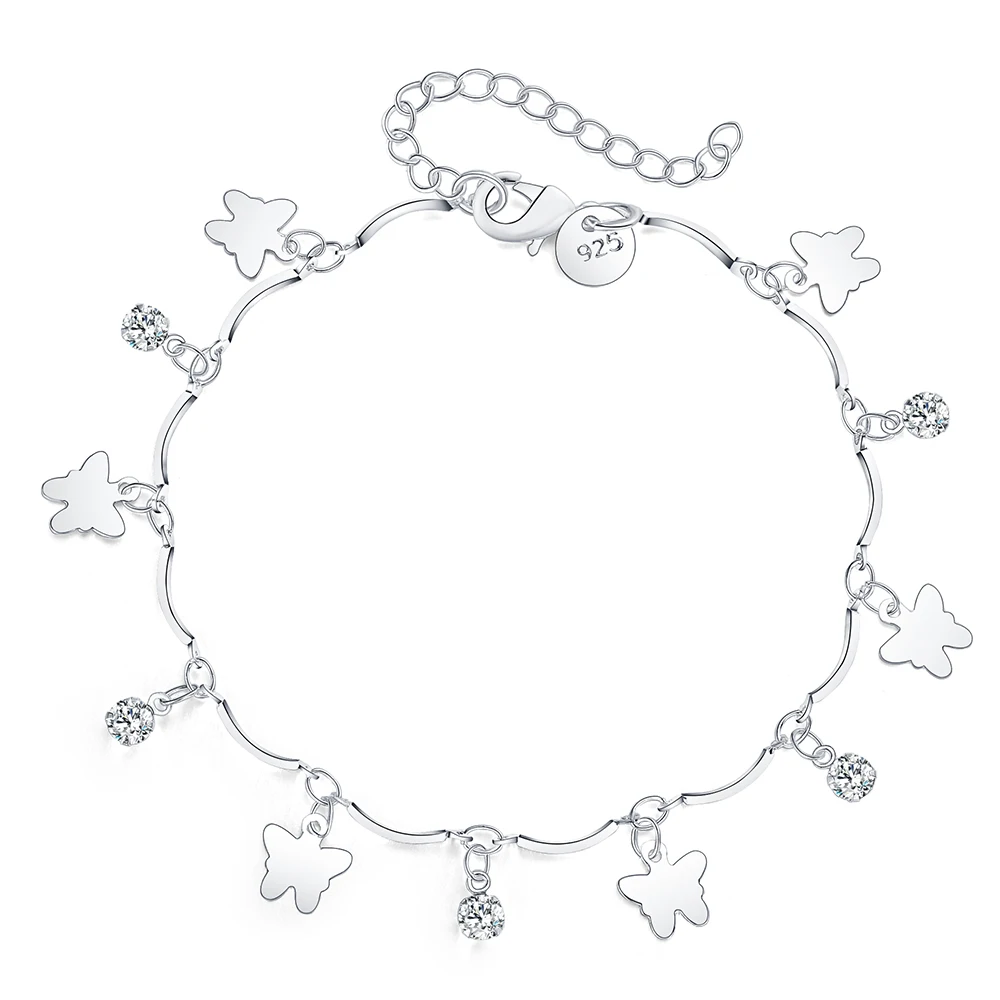 

Wholesale Silver color Pretty nice Butterfly chain bracelet fashion charm Anklet wedding Cute women lady party gift LH035