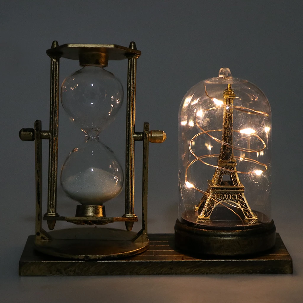 

Retro Style Iron Tower Tower Hourglass Ornaments Glow Star Lights Hourglass Timers Home Desktop Decorative Cafe Office Display