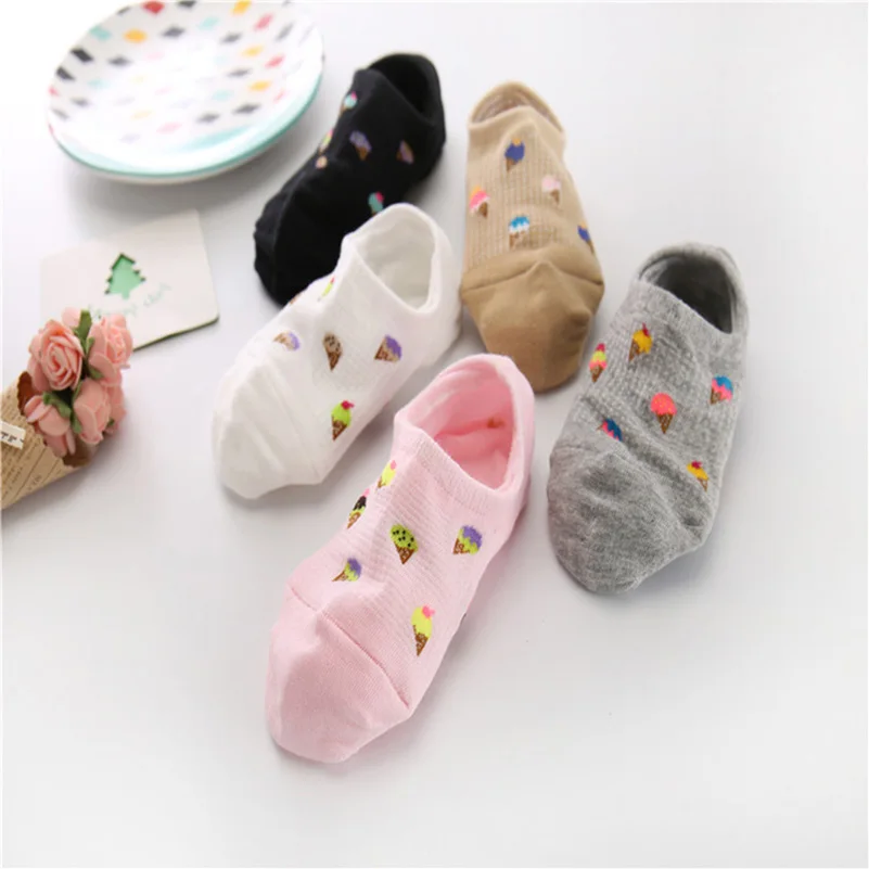 5 пар женские летние дышащие Носки с рисунком мороженого | Женская одежда
