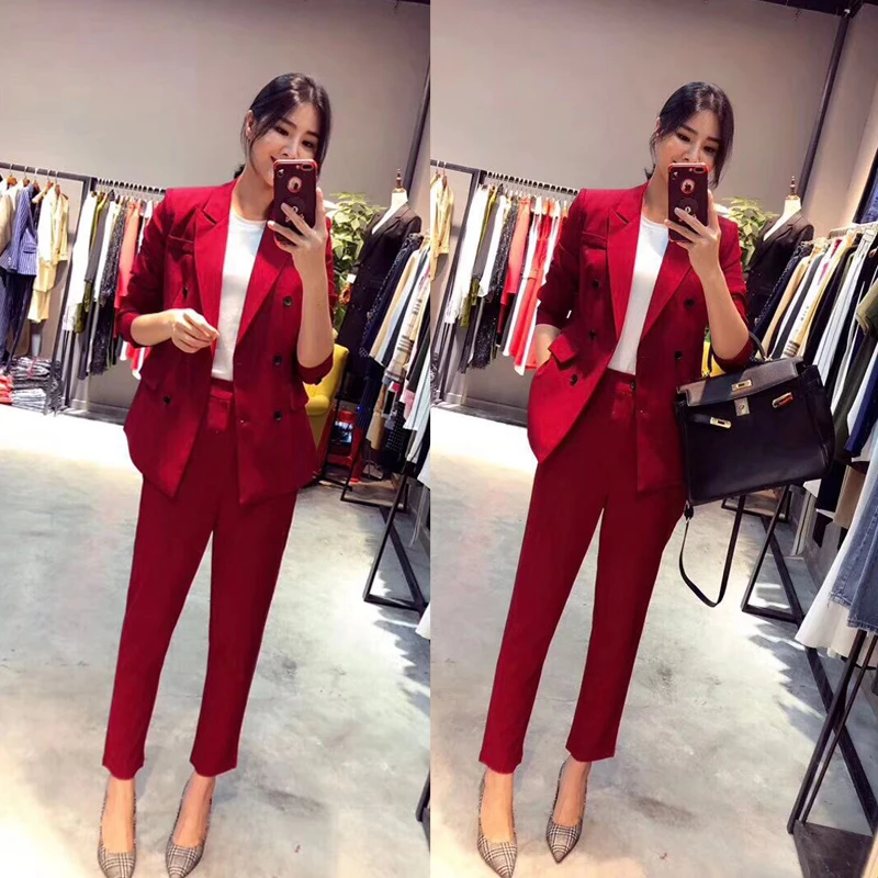 Женские костюмы 2021 с красными брюками для хозяйки женские женский элегантный
