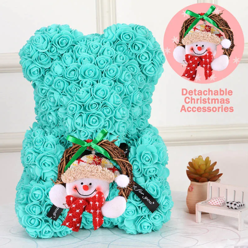 Tiffany 40cm Christmas Gift 40cm Red Bear Rose Artificial Soap Roses Teddi Bear Eternal Flower Valentine Garland Gift Girl Friend Snowman - Цвет: Tiffany 40cm