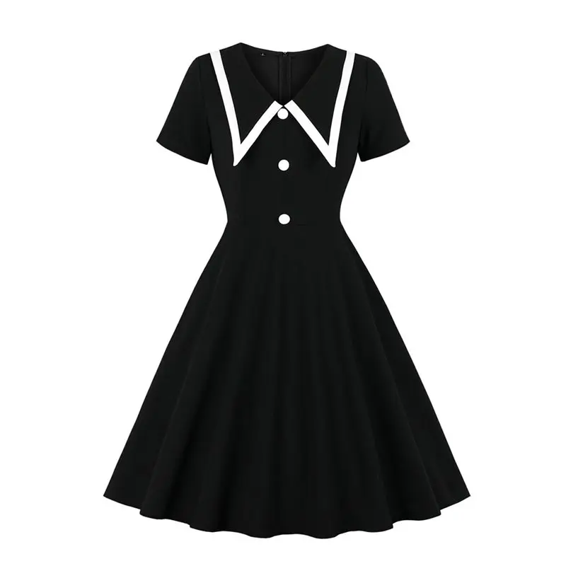 Консервативный стиль для девочек темно синий воротник пуговицы ТРАПЕЦИЕВИДНОЕ