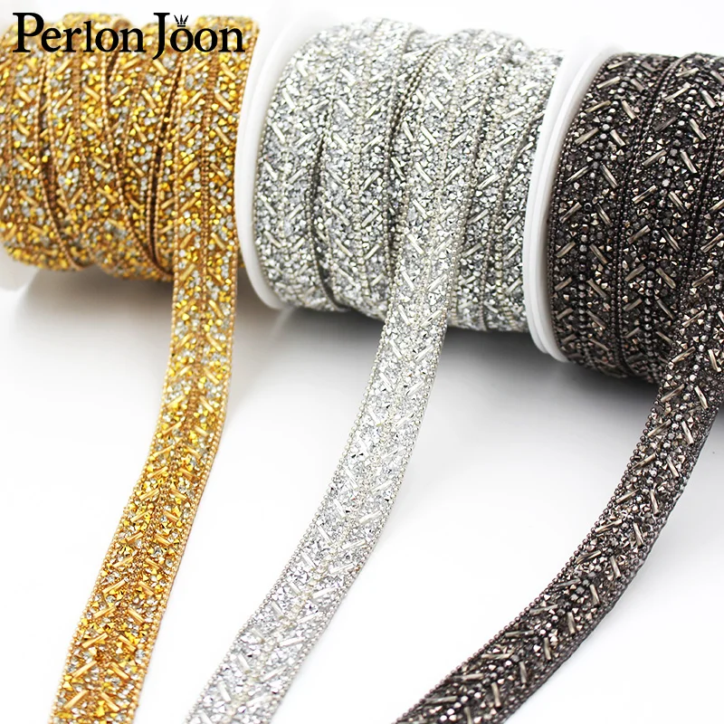 1 yard New 1.8cm Wide gold gue Rhinestone Tape Hot Crystal Webbing Geometric Design Clothing Decoration Accessories TR056 | Дом и сад