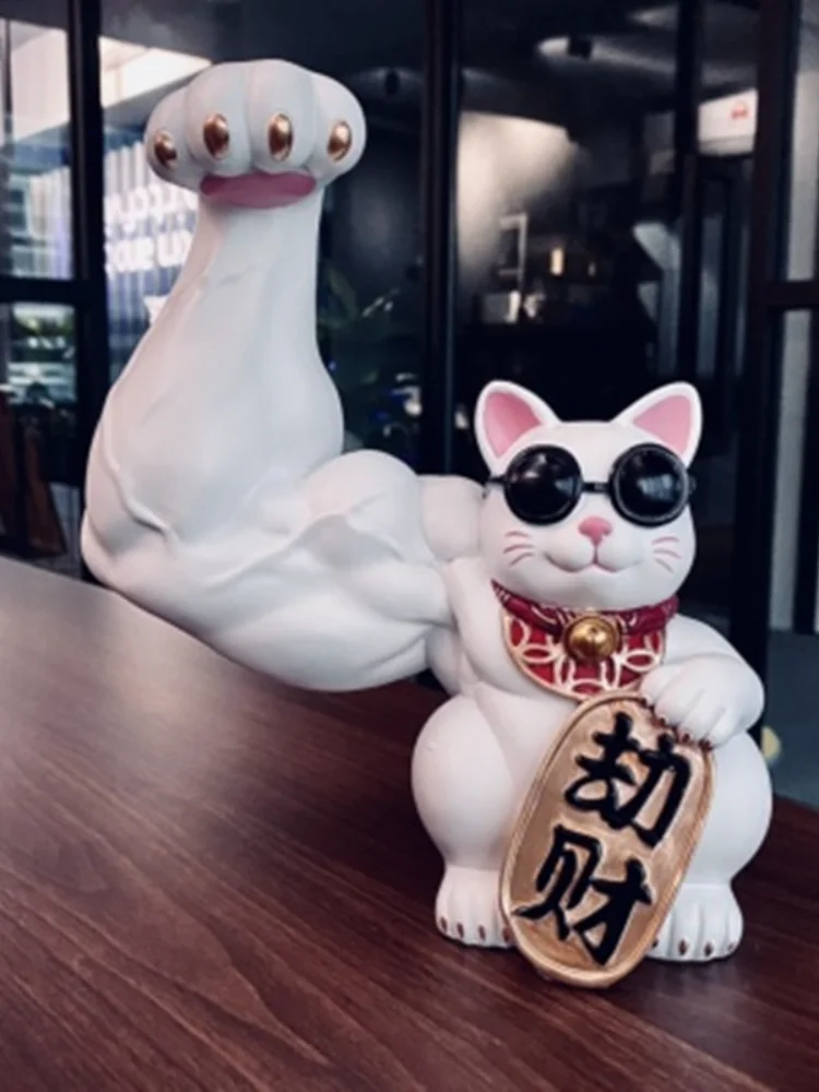 

24cm Creative Muscle Arm Lucky Cat Figurines Home Car Decoration Accessories Interior Animal Crafts Car Accessories Interior