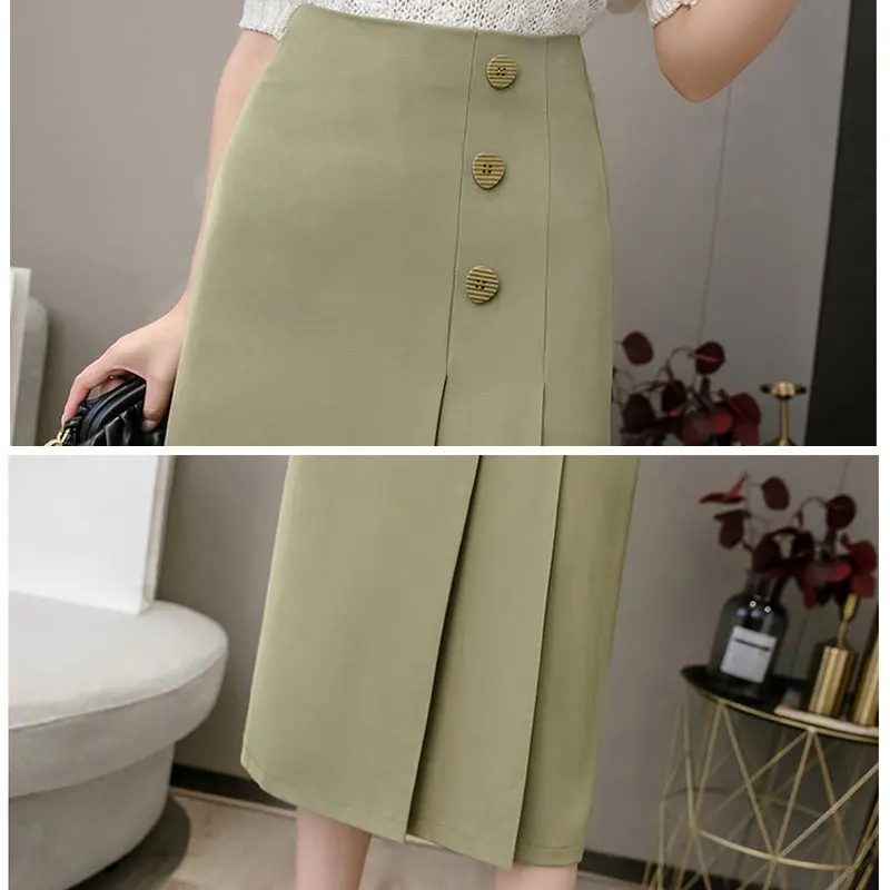 Женская офисная юбка на пуговицах элегантная трапециевидная миди с высокой