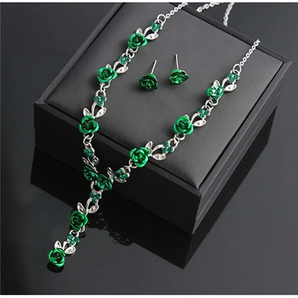 Серебряный цвет свадебные Модные Ювелирные наборы Красная роза заявление