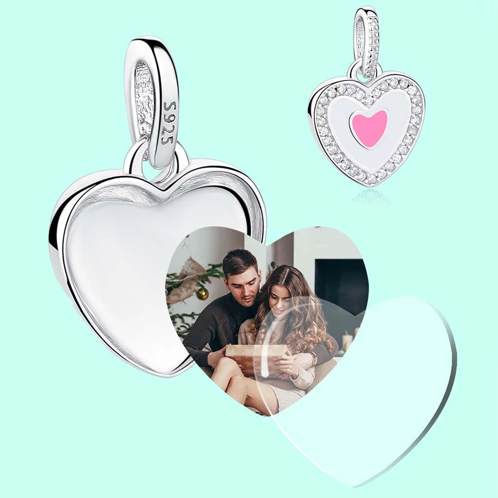 Персонализированные DIY фото сердце очарование 925 стерлингового серебра