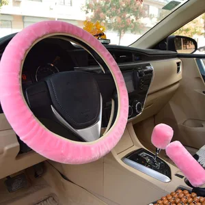 car steering wheel cover gearshift handbrake cover protector decoration warm super thick plush collar soft black pink women man free global shipping