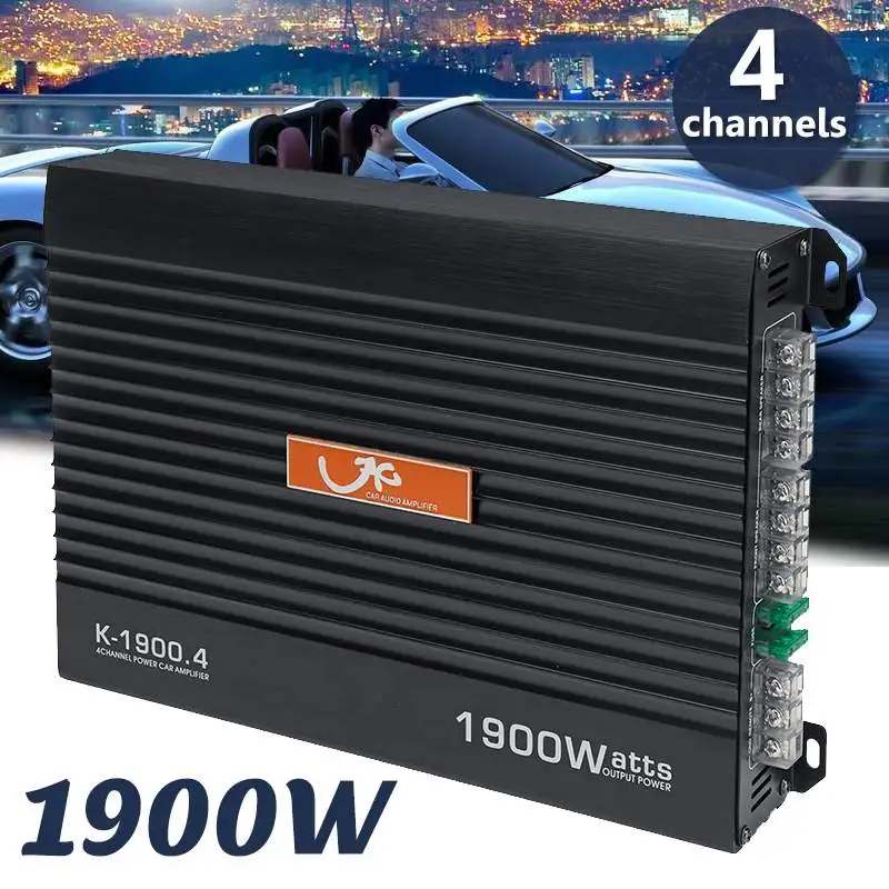 Эффективный 1900W 4 канальный автомобильный усилитель Динамик усилитель автомобильный Мощность стерео усилитель аудио Мощность автомобильный усилитель звука усилитель