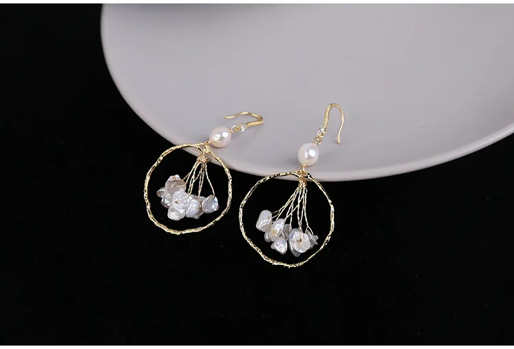 

Krasivaya Gold Baroque Natural Pearl Fashion Earrings For Women