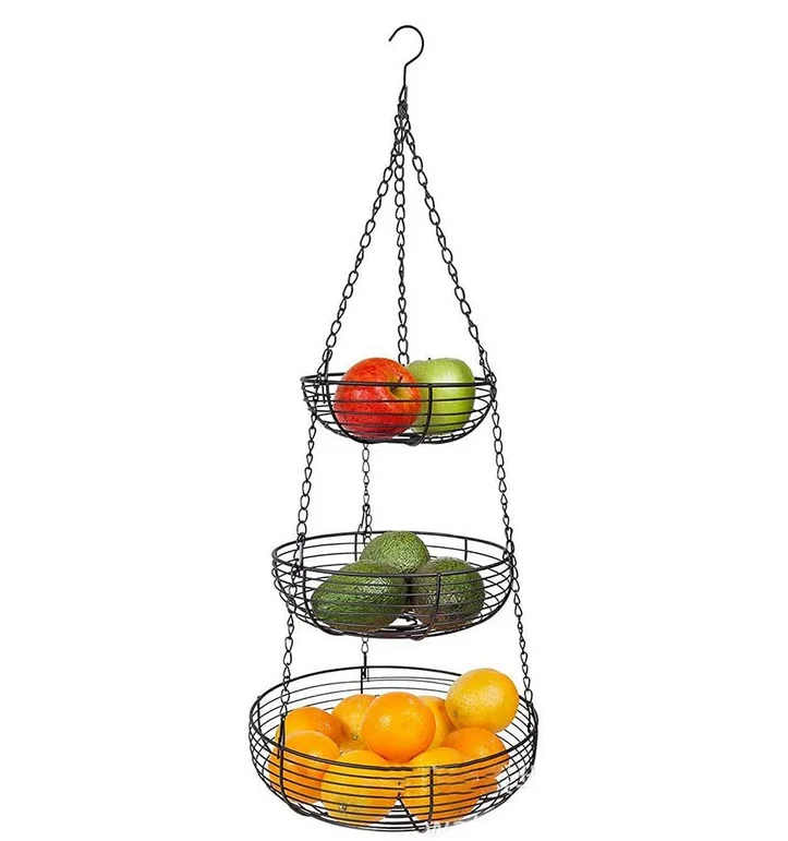 

3-уровневая Съемная подвесная корзина для хранения фруктов, органайзер, полка для овощей, корзины для закусок, аксессуары для ванной и кухни
