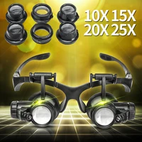10x 15x 20x 25x magnifier double eye lens magnifying glass jeweler loupe optical lens tool with led light for watch repair