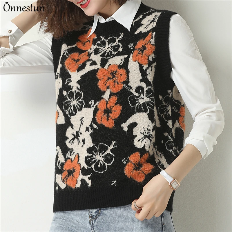 

Женский трикотажный свитер с круглым вырезом, без рукавов