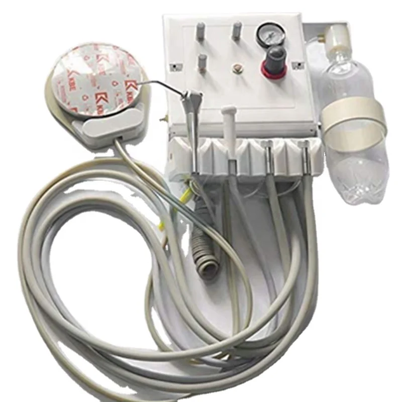 

Wall Hanging Portable Dental Turbine Unit 3 Way syringe Foot Control Water Bottle Saliva Ejector Weak Suction 2/4 Hole