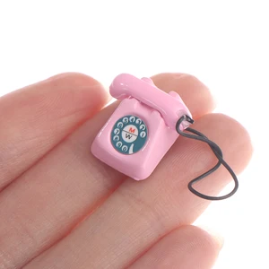 mini mobile phone Doll house decoration red black pink Retro phone for  for 1/6 1/8 1/12 barbie doll