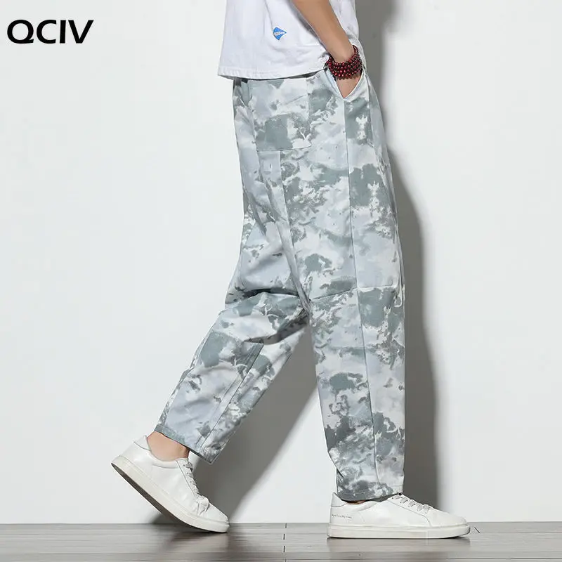 

Cotton Camo Pants Men's Fashion Casual Straight Pants Men Streetwear Wild Loose Hip-hop Drawstring Tie-dye Trousers Mens M-5XL