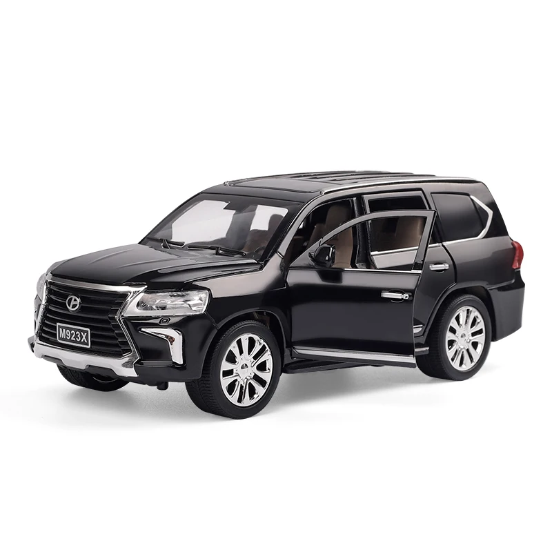 

XLG 1:24 Diecast LX570 SUV Black White High Simulator Alloy Metal Model Car With Doors Open Sound Music Light Pull-back Vehicle
