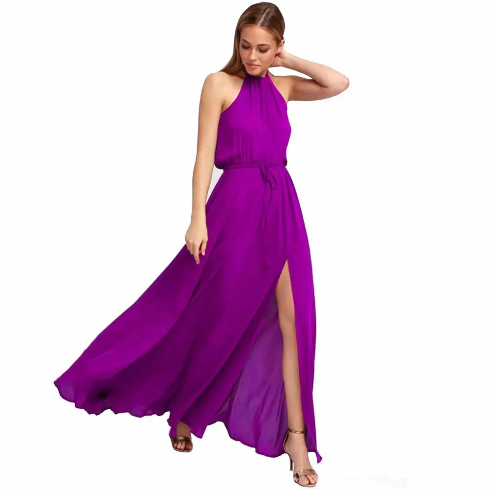 Fall Maxi Long Party Dresses For Women Halter Neck Vintage Sleeveless High Split Boho Dress Summer Sexy Beach Vestidos | Женская одежда