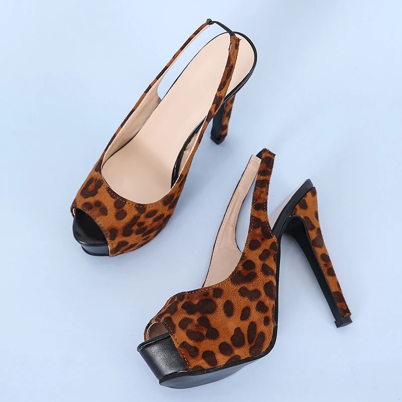 

2021 Women' Fashion Elegant Shallow Mouth Sandals New Leopard Print High Heels Sexy Mature Women's Shoes Summer Fish Mouth Shoes