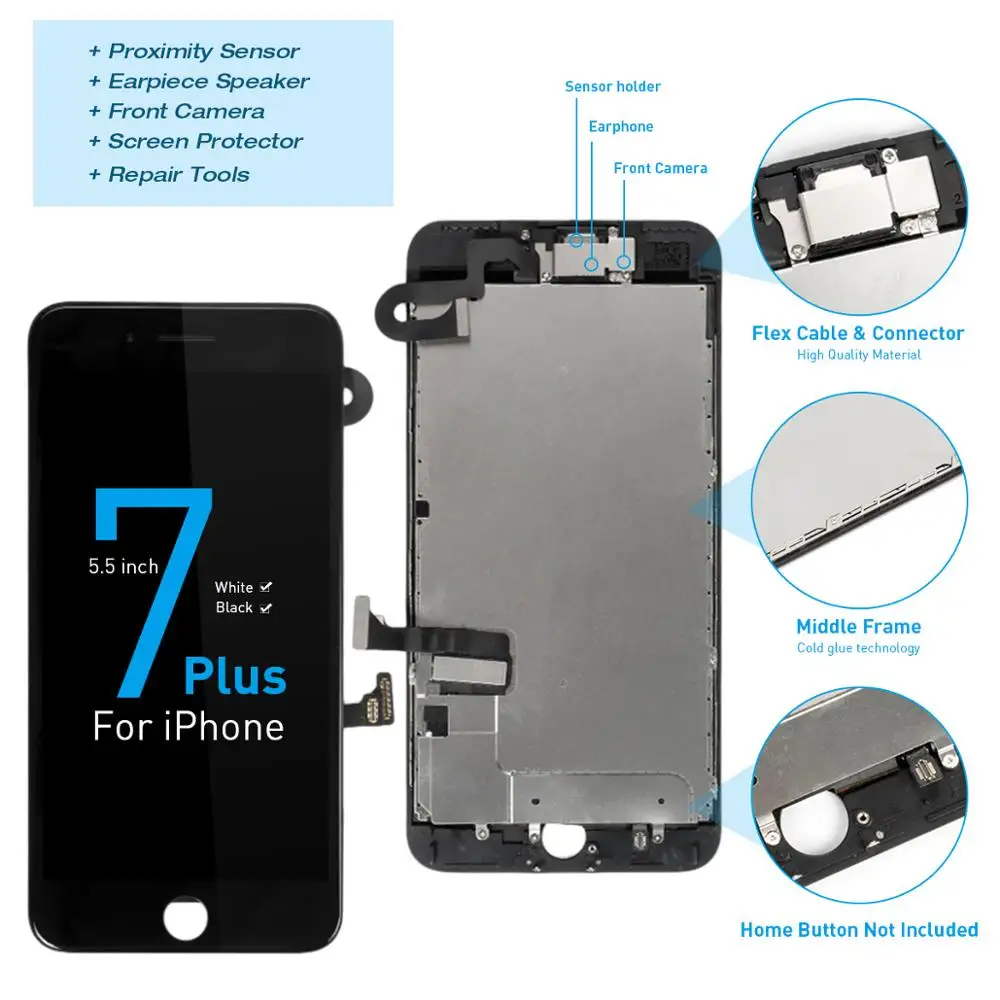 7 Plus Black OEM ЖК-дисплей для iPhone 7 7 Plus, полный комплект дигитайзер в сборе, 3D сенсорный экран, Замена+ фронтальная камера+ динамик+ подарки - Цвет: 7 Plus Black