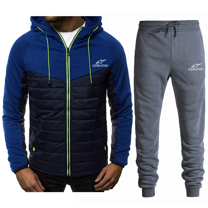 

2021 Autumn Winter New Alpine Sta Printing Men's Hooded Sports Suit Track Suit Stitching Design Men's Pullover Two-Piece Suit