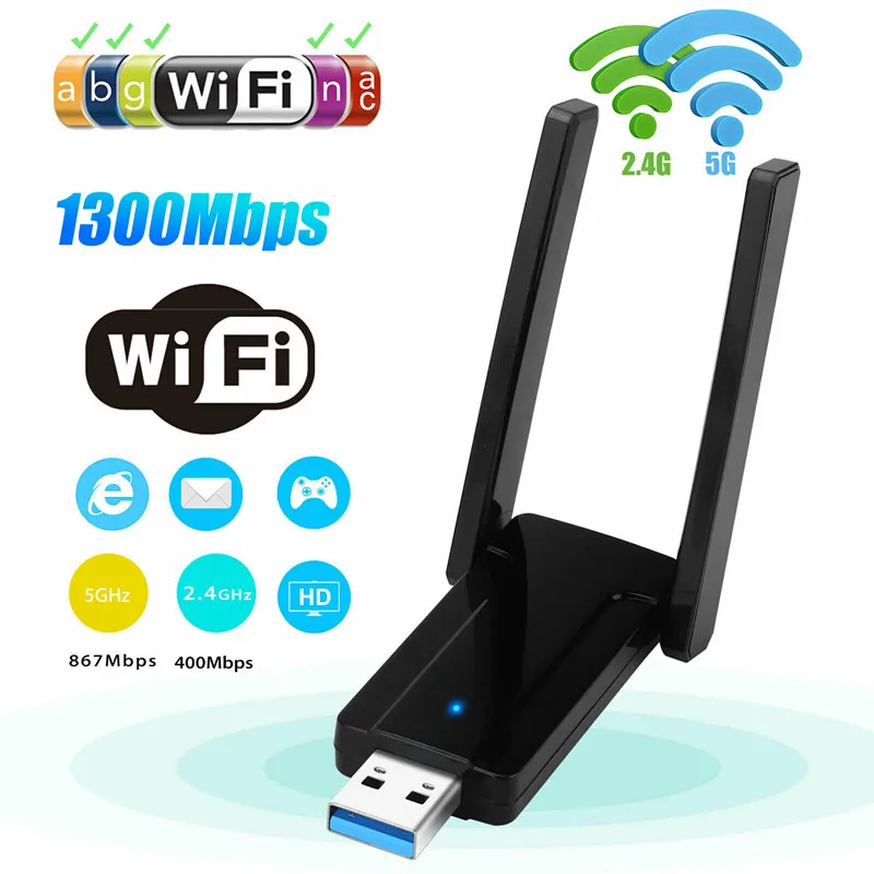 

1300 Мбит/с Беспроводной USB Wifi адаптер ключ Dual Band USB3.0 сетевая карта 2,4 г/с) Wi-Fi 5 ГГц со встроенной антенной 802.11AC для Windows/Mac OS