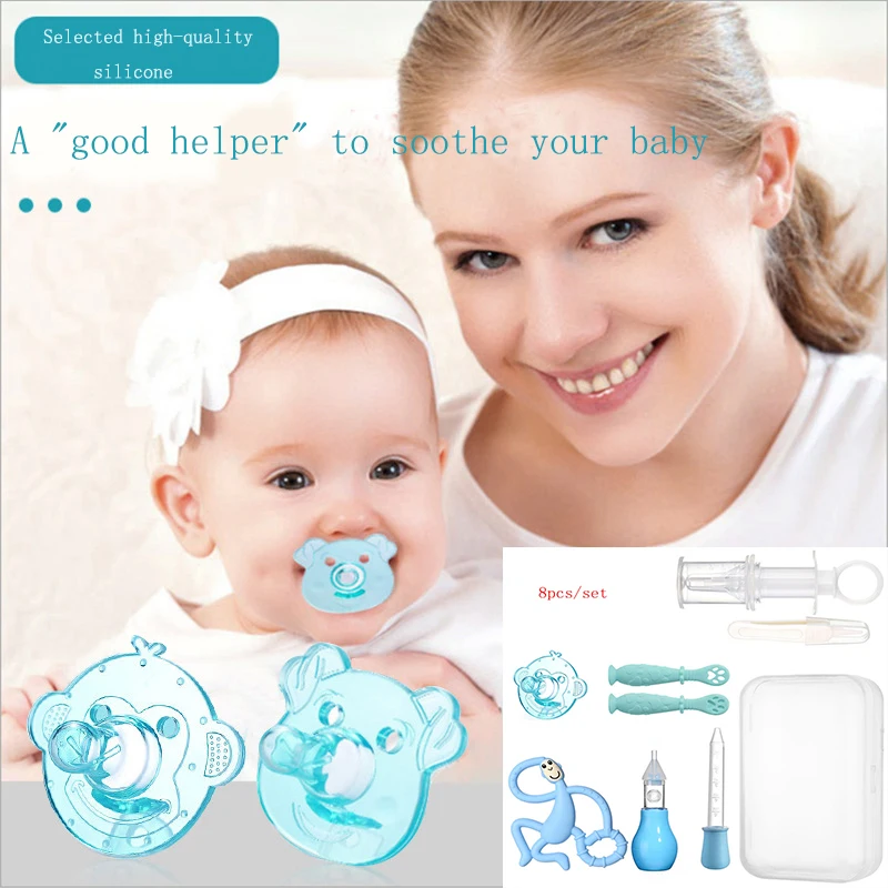 

8pcs/set Baby Care Kits Silicone Baby Pacifier Comfort Toys Medicine Feeder for Kids Squeeze Dropper Device Safe Nasal Aspirator