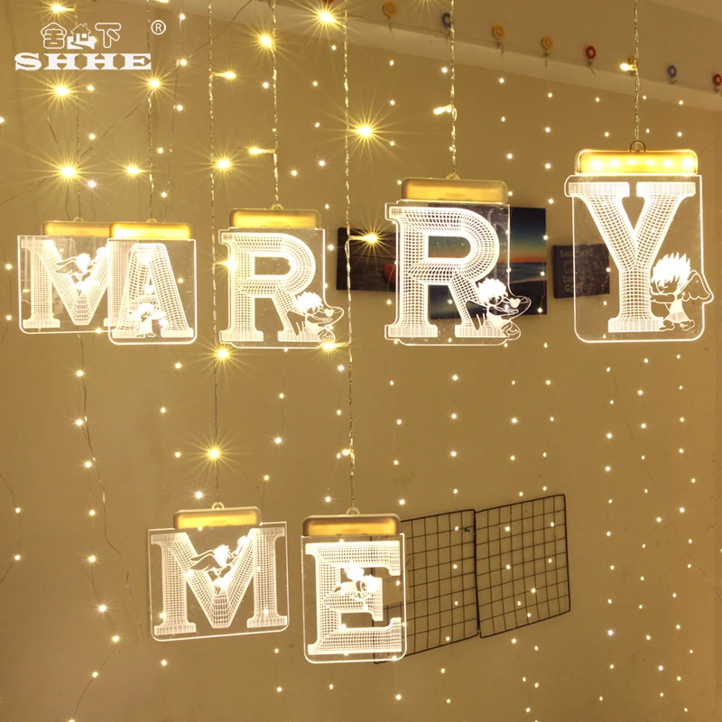 

MARRY ME LED Icicle Curtain Light Fairy String 3D Illusion Night Light Romantic Lover Wedding Illusion Lamp for Valentine.