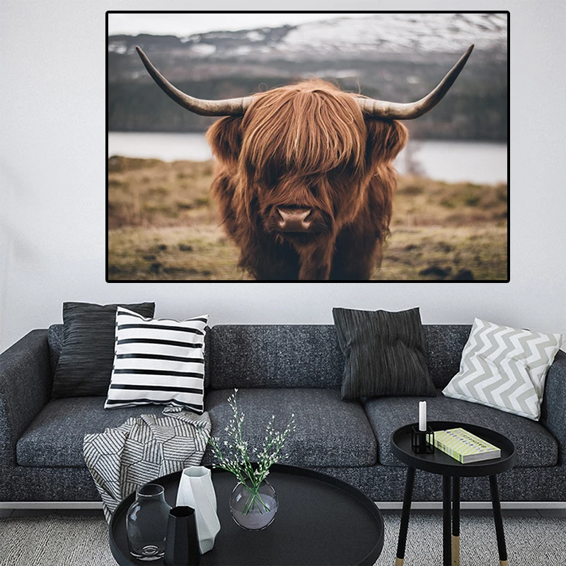 

Highland Cow Wild Animals Canvas Painting Posters Prints Nordic Wall Art Pictures for Living Room Home Decor (No Frame)