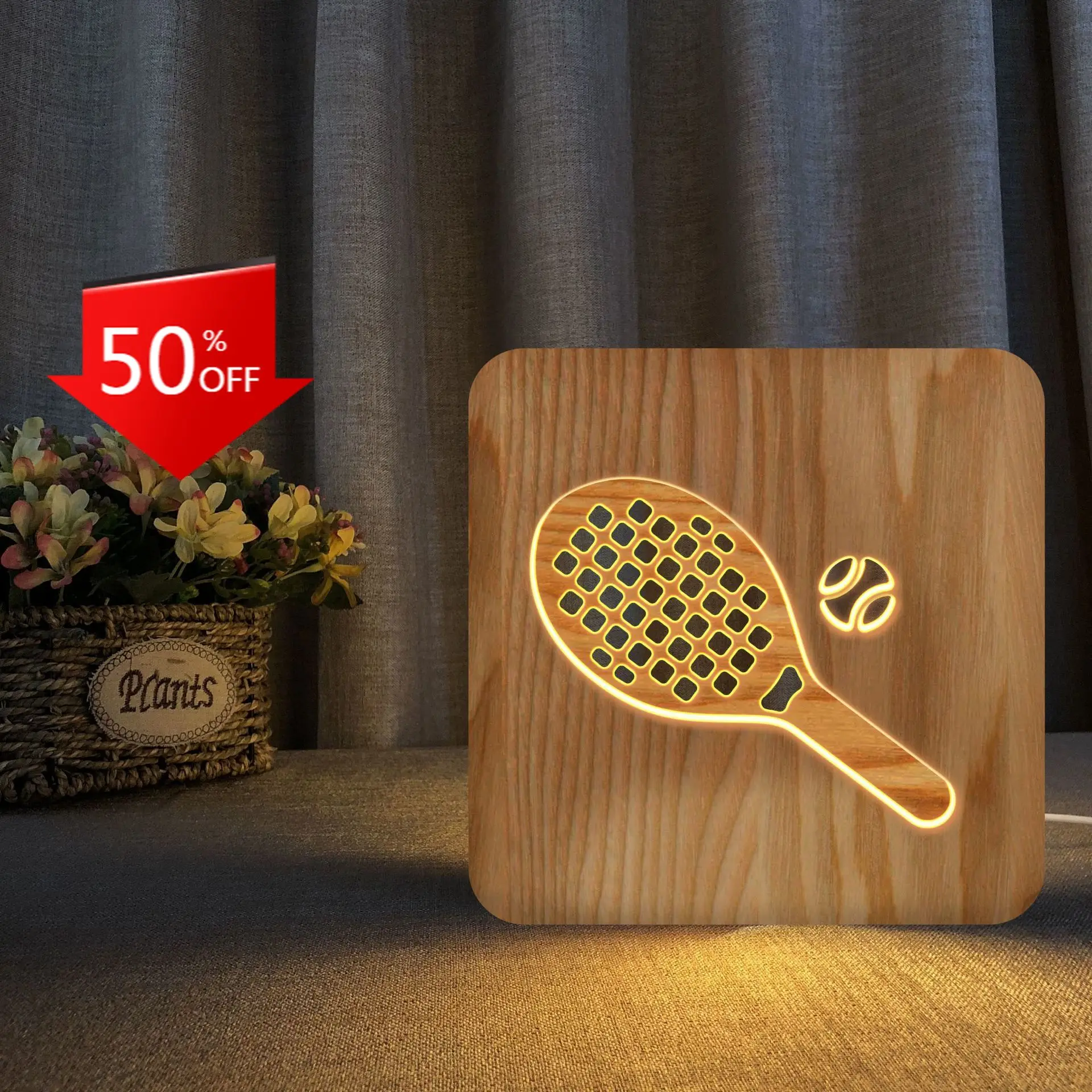 

Tennis racket solid carved creative night light solid carved table lamp new gifts can be customized