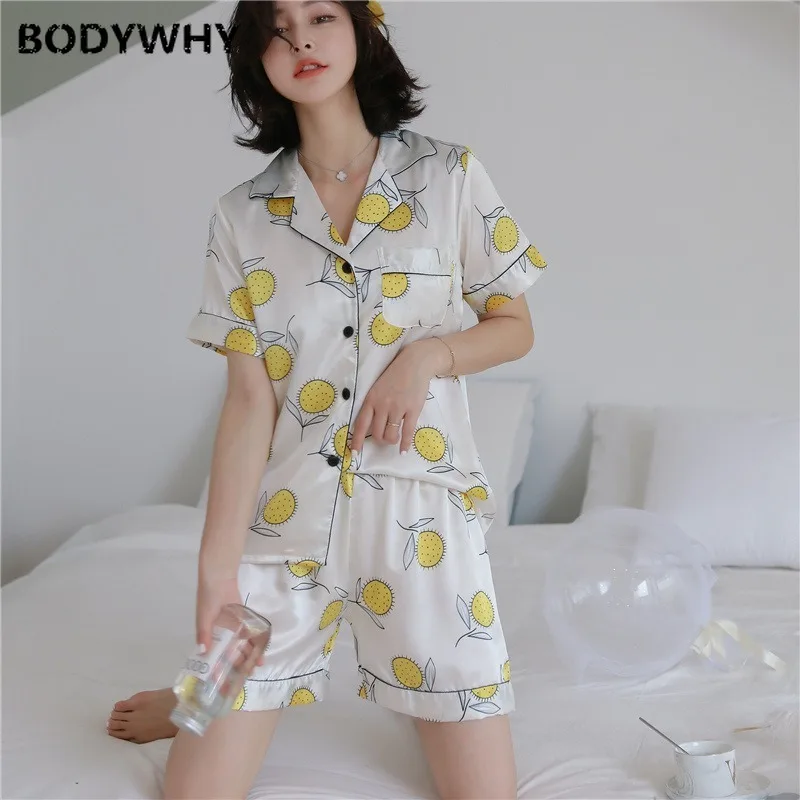 

Pajamas Women Summer Sexy Lapel Pajamas Cardigan Short-sleeved Shorts Two-piece Suit Home Clothing