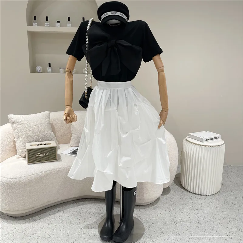 

Women's Spring Summer 2021 Fashion Bow design relaxed and thin short top Short sleeve white T-shirt