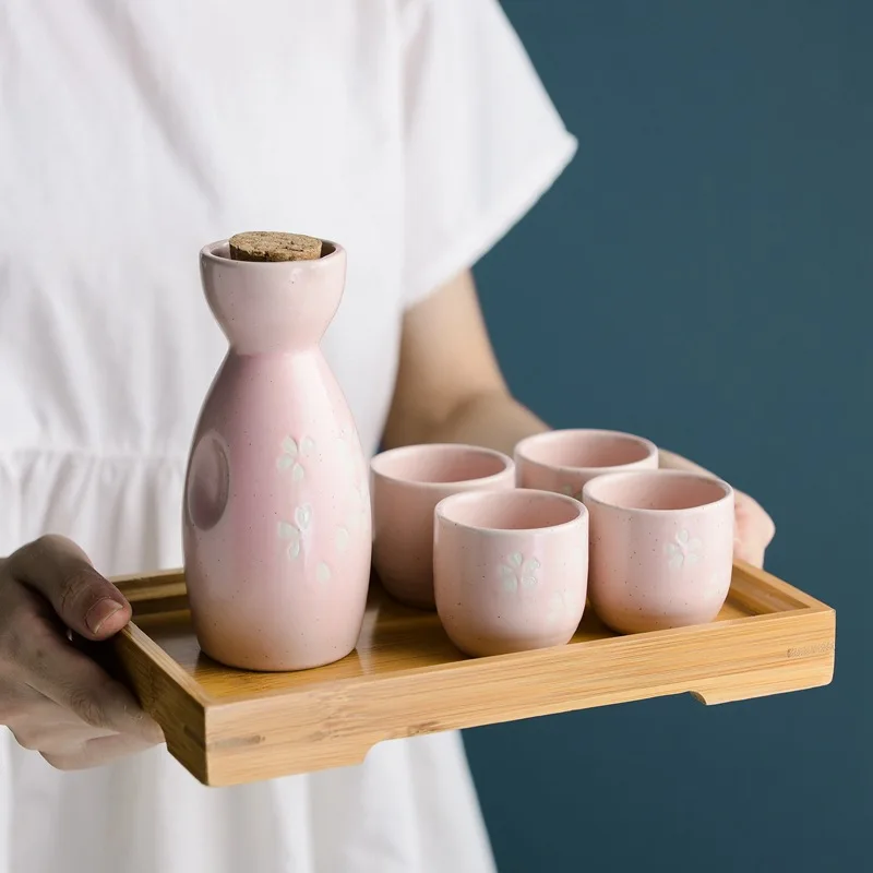 Японский грелка для вина 1 горшок 4 чашки Керамическая Посуда узор цветущей