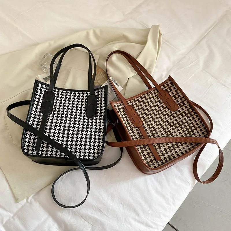 

New Fashion Houndstooth Tote Bags For Female Casual High Quality Shoulder Bag Luxury Dsigner Large Capacity Top-Handle Bags Sac
