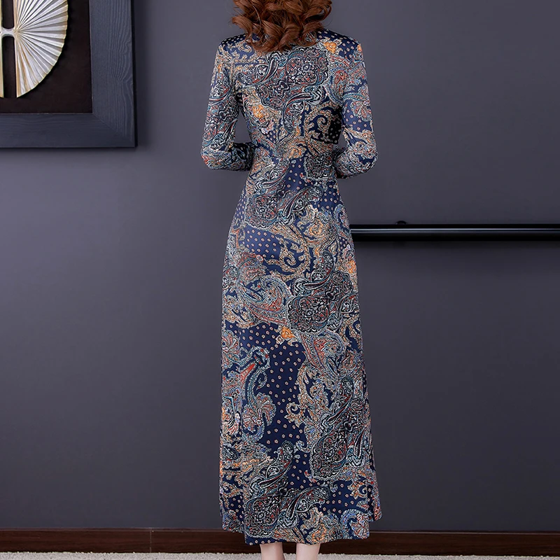 Женское трикотажное платье-макси с длинным рукавом х/б | Женская одежда