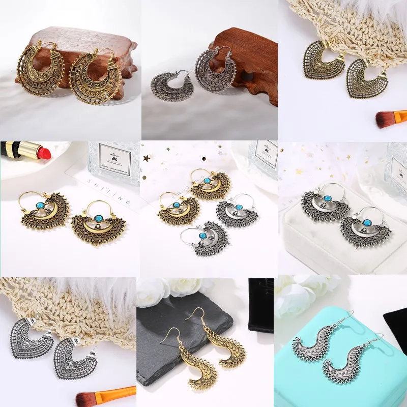 Винтажный геометрический сплав висячие серьги 2019 богемные антикварные