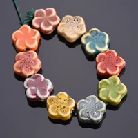 16mm flower shape handmade fancy glaze ceramic porcelain loose spacer beads lot for jewelry making diy crafts findings 10pcs