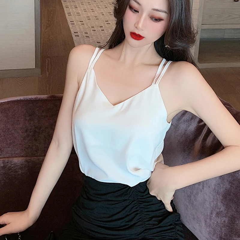 

V-neck Tank Tops Women New Summer 2022 Woman Sleeveles Black Cami Sexy Halter Top Tanks Womens White Korean Clothes Ladies Femme