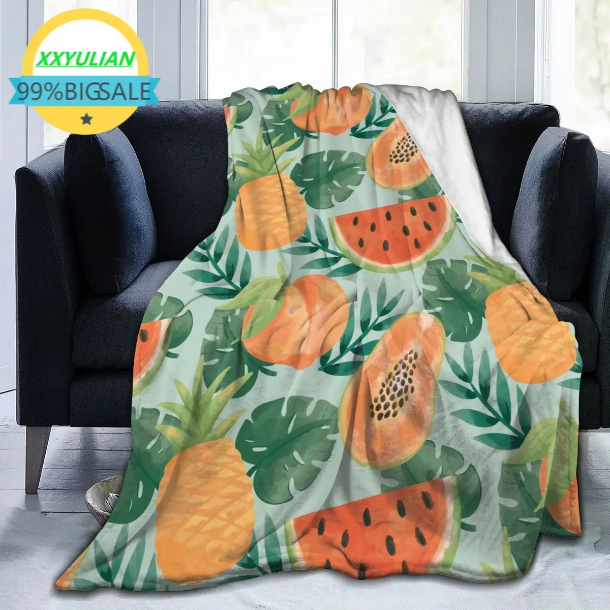 

Фланелевое одеяло, ультра-мягкое Флисовое одеяло с тропическими фруктами, для халата, дивана, кровати, путешествий, дома, зима, весна, осень