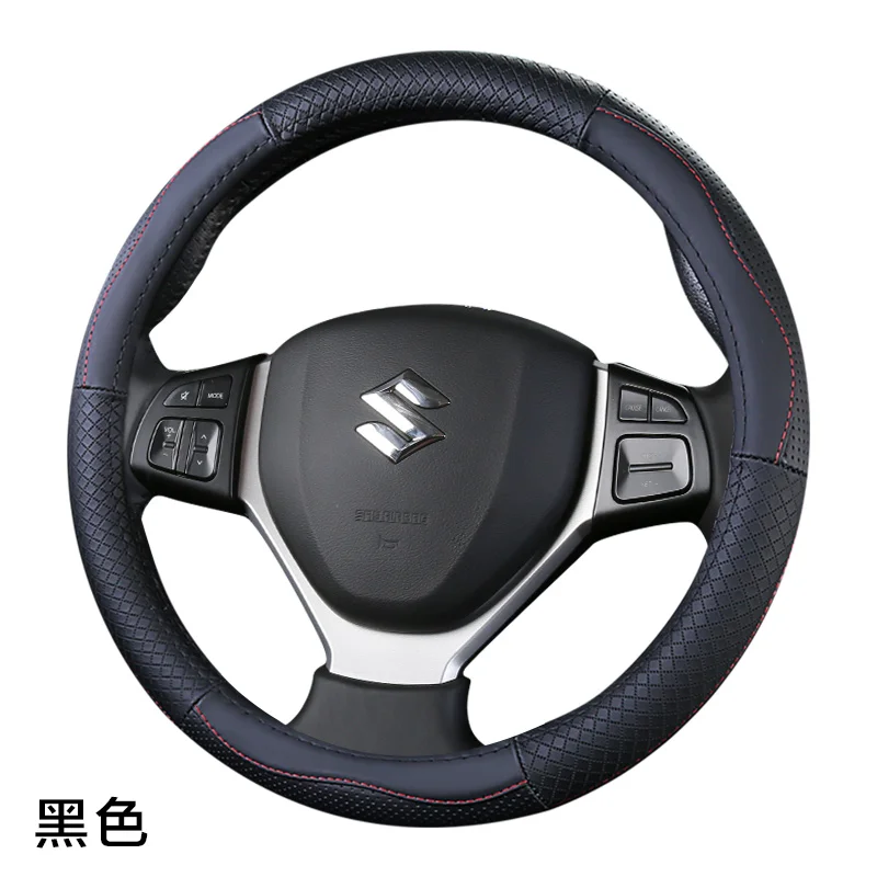 A black Топ Слои кожаный руль охватывает Для Suzuki Alivio/Ciaz Baleno Celerio Jimny SX4 S-Cross Grand Vitara Aerio Kizashi Liana - Название цвета: A black