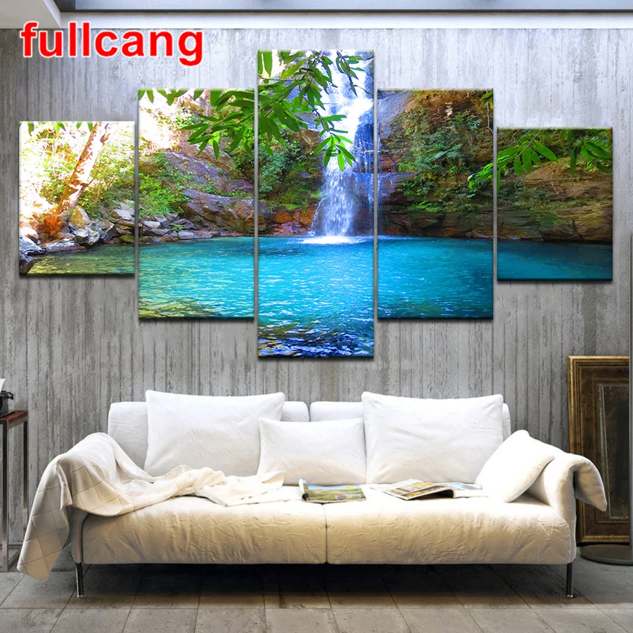 

Waterfall lake landscape diy 5 piece diamond painting rhinestone embroidery full square round drill needlework decoration JX918